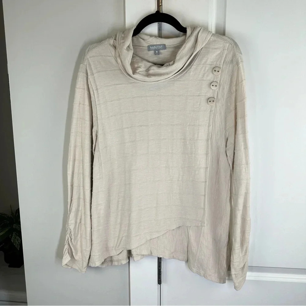 Habitat Cream Long-Sleeve Asymmetrical Button Cowl Neck Top